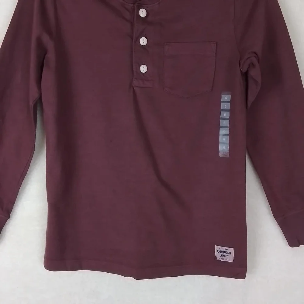 OshKosh Long‎ Sleeve Cotton Henley Tee Boys Size 6 in Burgundy
